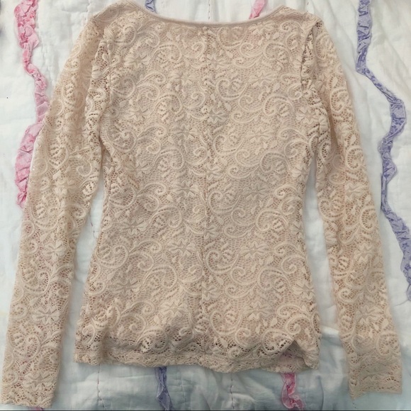 Candie’s Light Pink Cross V-neck Lace Long Sleeve - Picture 2 of 6